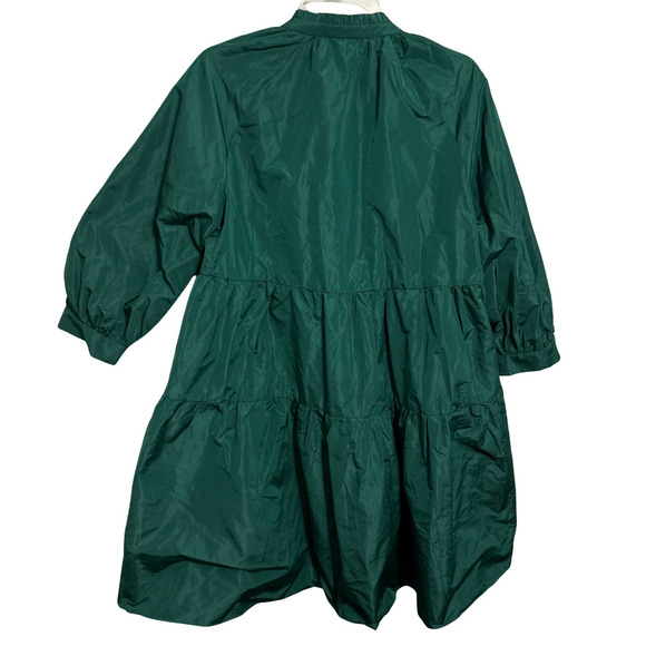 Zara Voluminous Taffeta Green V-Neck Dress - Size XL - Picture 10 of 11